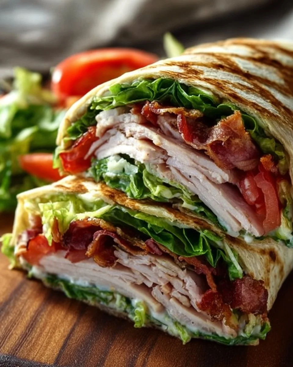 Delicious Turkey Ranch Club Wrap filled with turkey, lettuce, and ranch dressing.