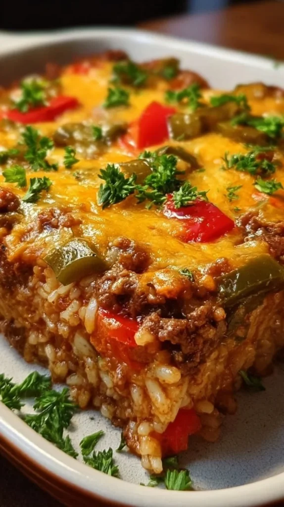 Delicious unstuffed pepper casserole with beef served in a bowl