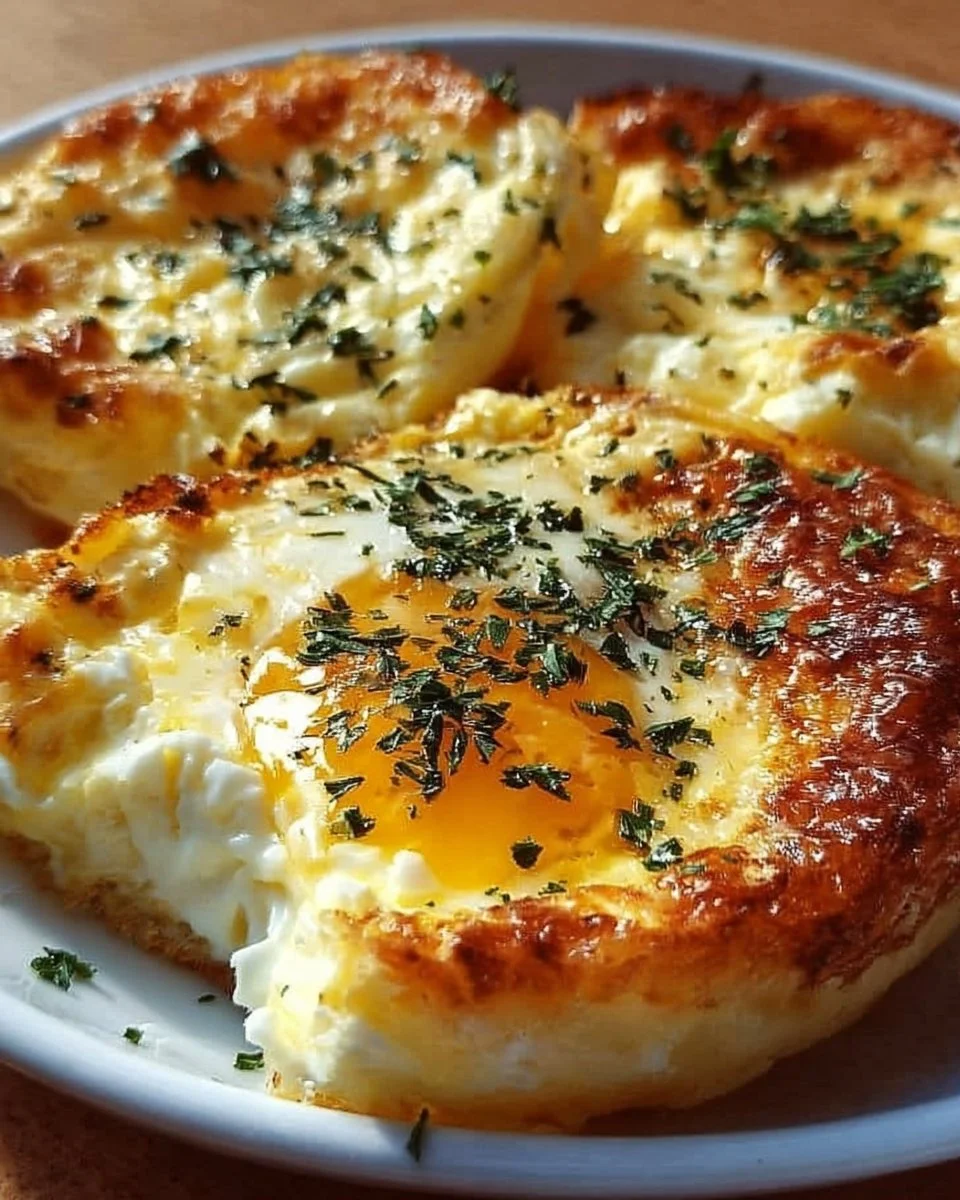 Baked Cottage Cheese Eggs served in a dish with herbs and vegetables.