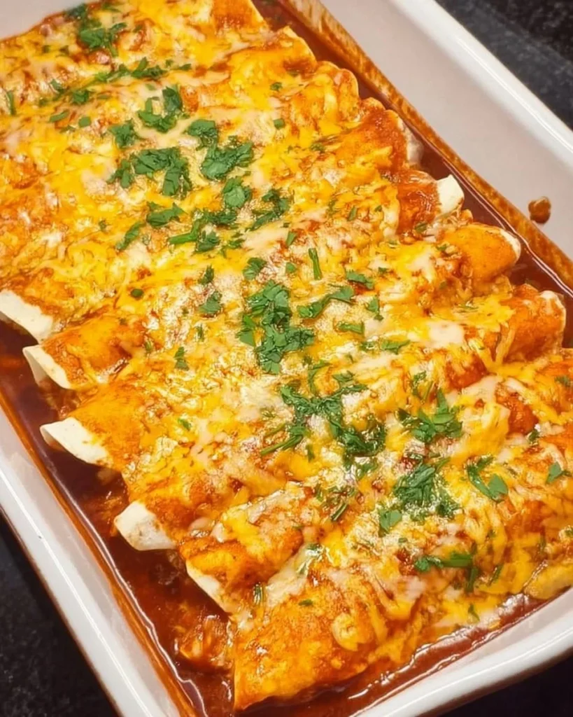 Delicious bean and cheese enchiladas served hot