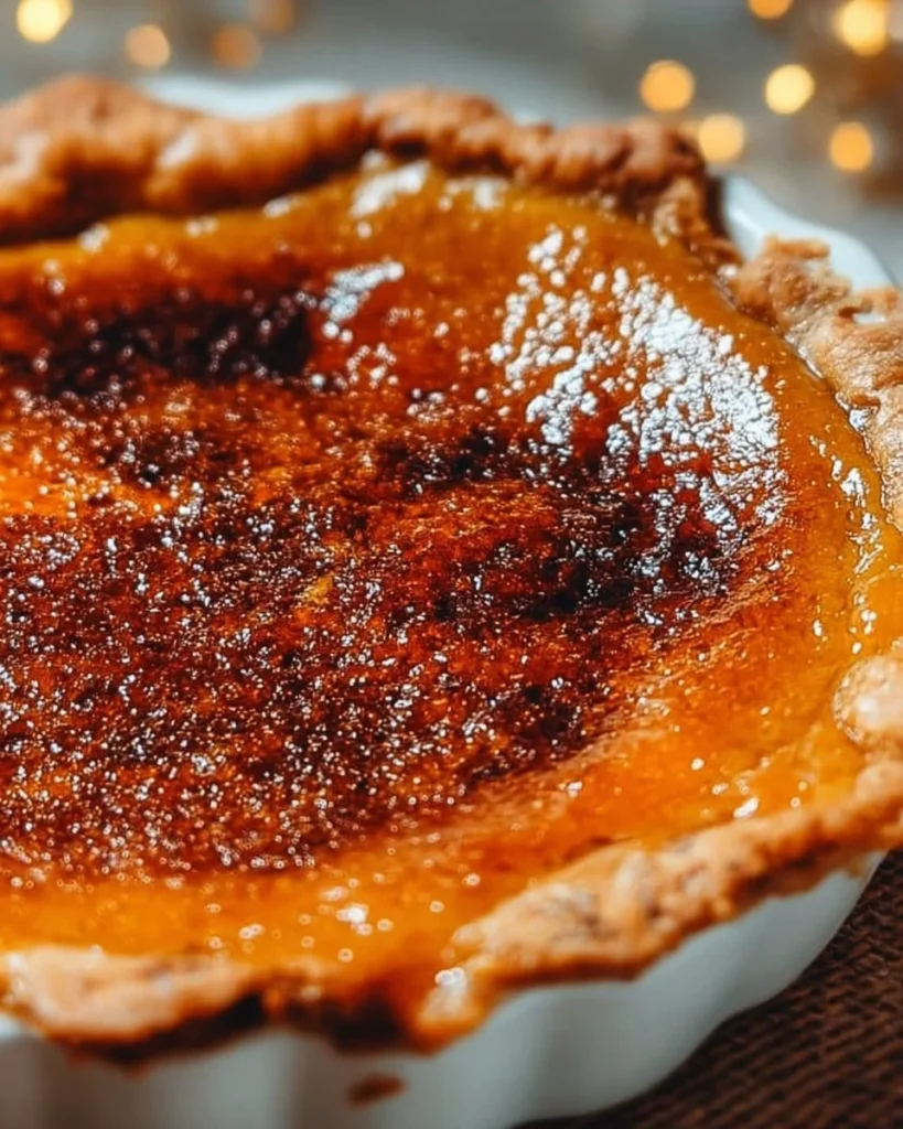 Delicious pumpkin pie brulee with bourbon vanilla served in a ramekin