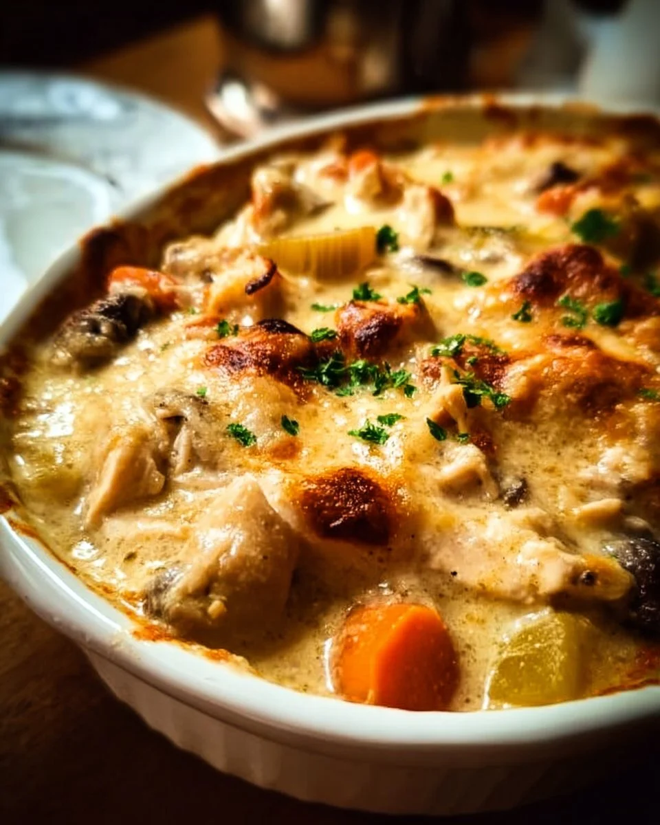 Delicious British Chicken Casserole with vegetables and herbs