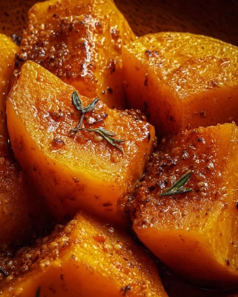 Brown sugar roasted butternut squash served in a dish