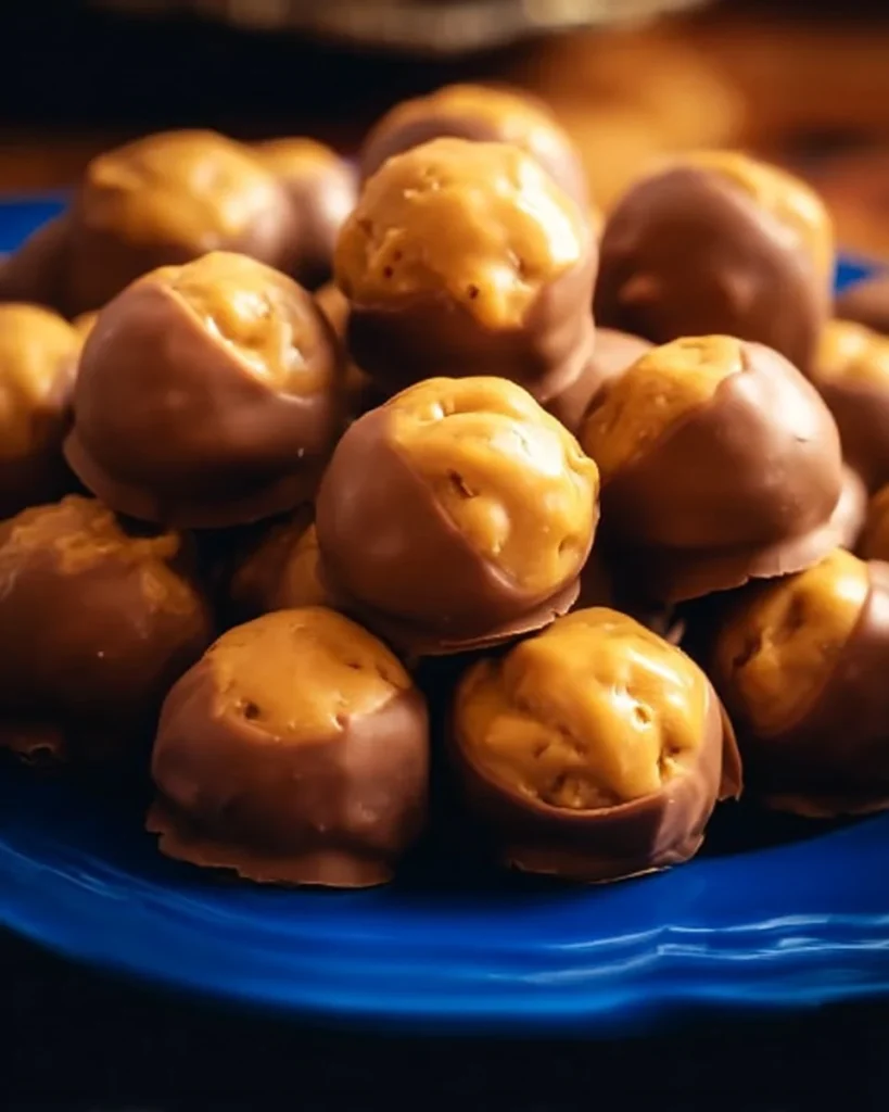 Delicious homemade Butterfinger Balls coated in chocolate and topped with crushed peanuts
