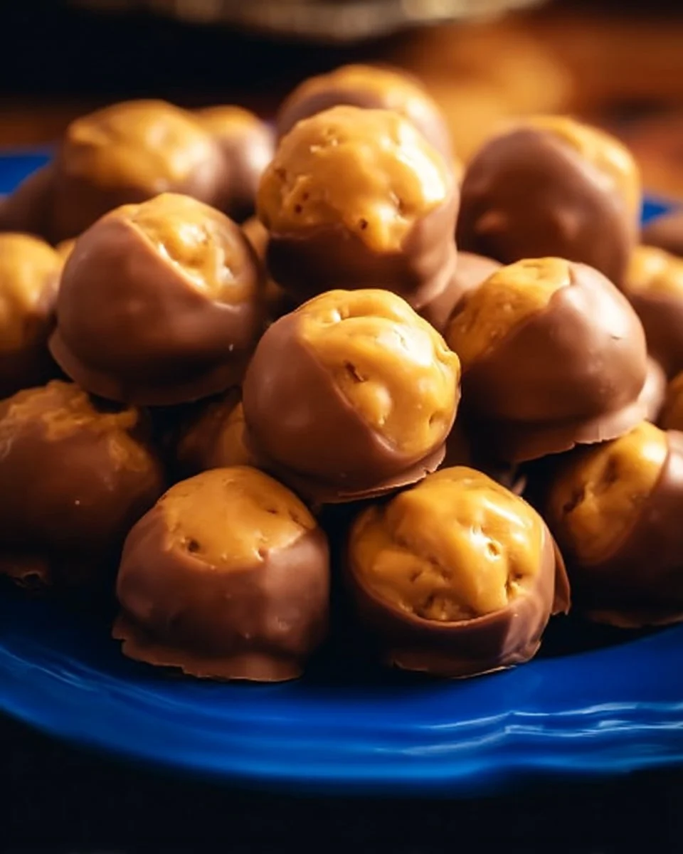 Delicious homemade Butterfinger Balls coated in chocolate and topped with crushed peanuts