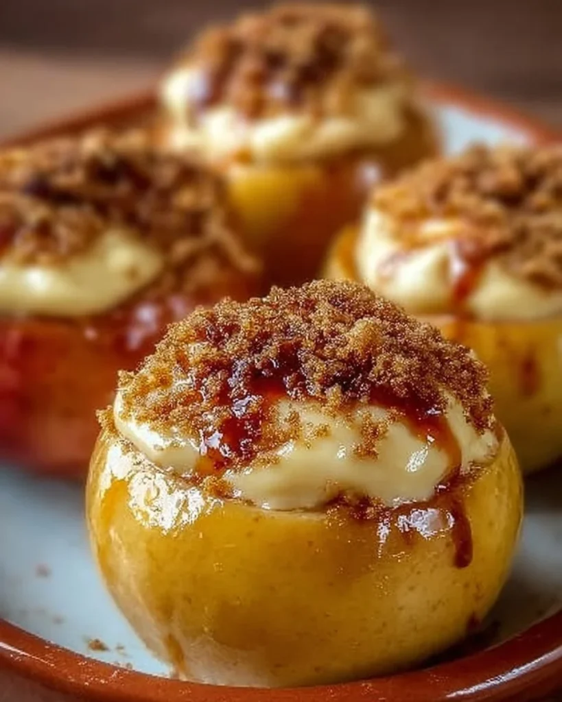 Baked apples filled with creamy cheesecake for a delicious dessert