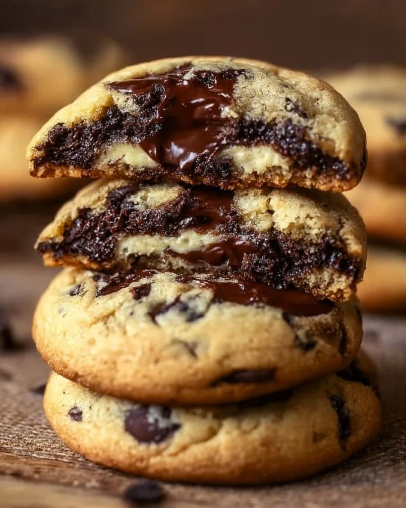 Cheesecake stuffed chocolate chip cookies fresh out of the oven