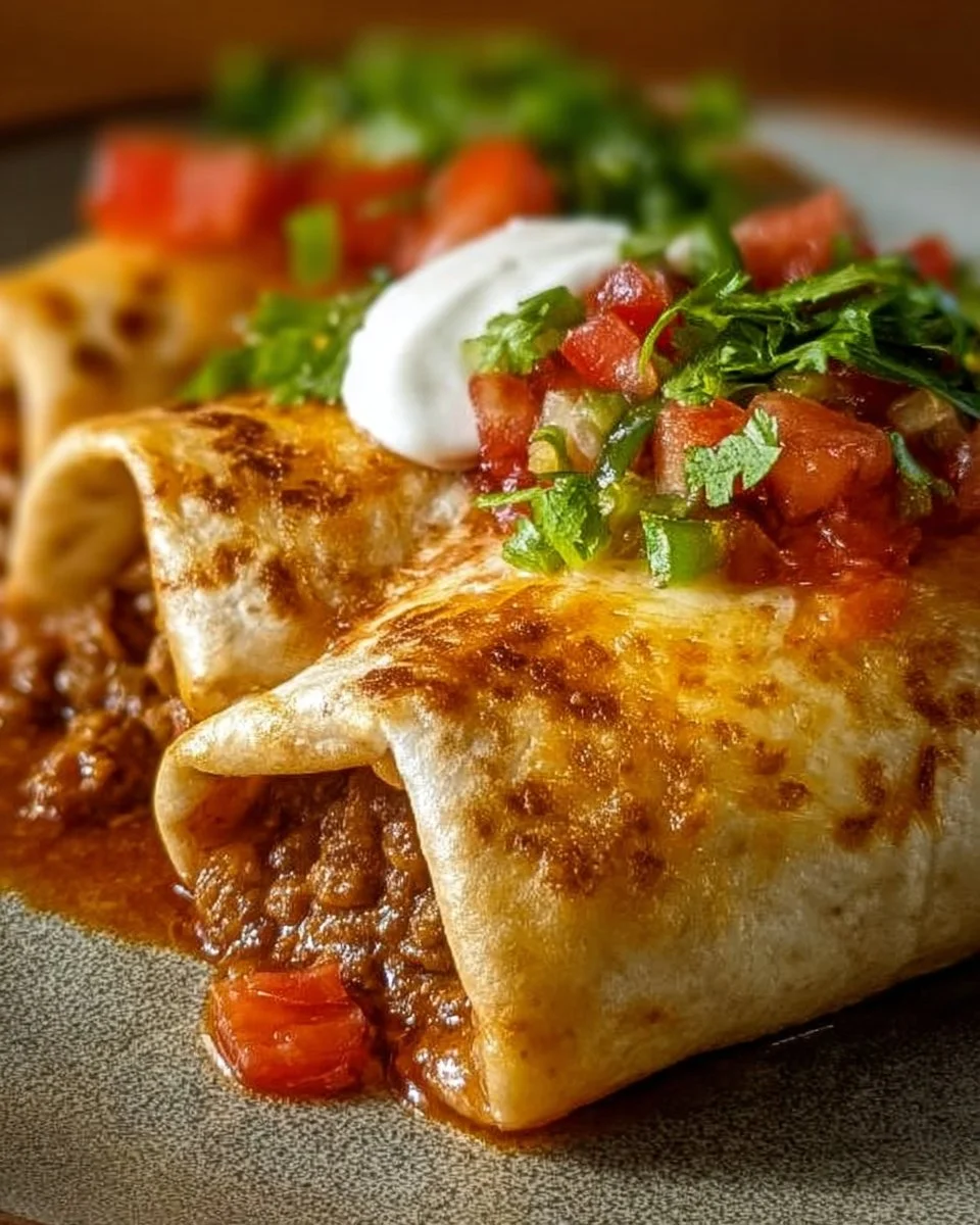 Delicious cheesy beef chimichangas served with salsa and guacamole