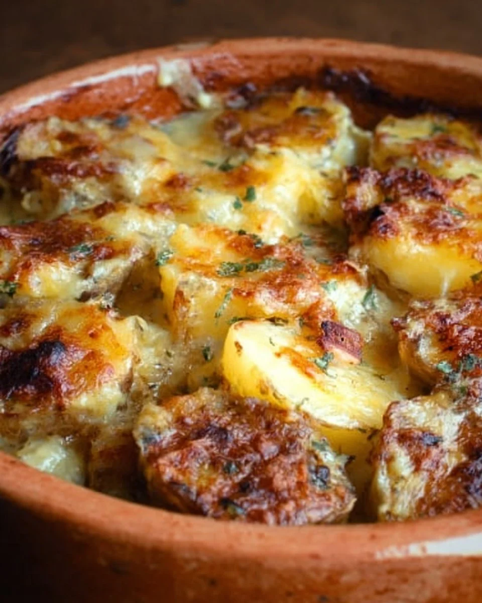 Cheesy Mississippi Mud Potatoes served in a dish