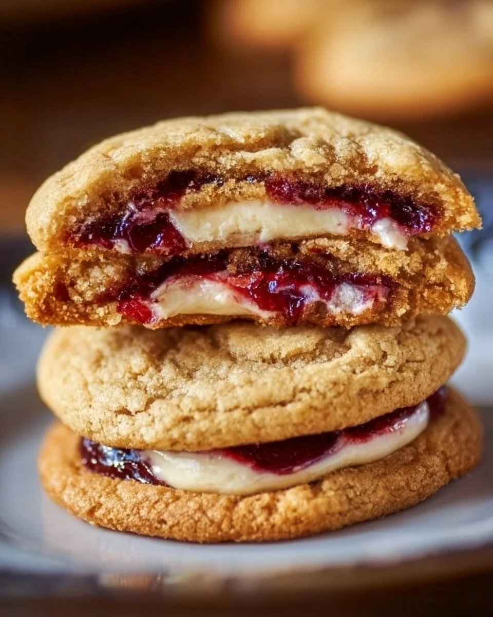 Delicious cherry cheesecake stuffed cookies with a creamy filling and cherry topping