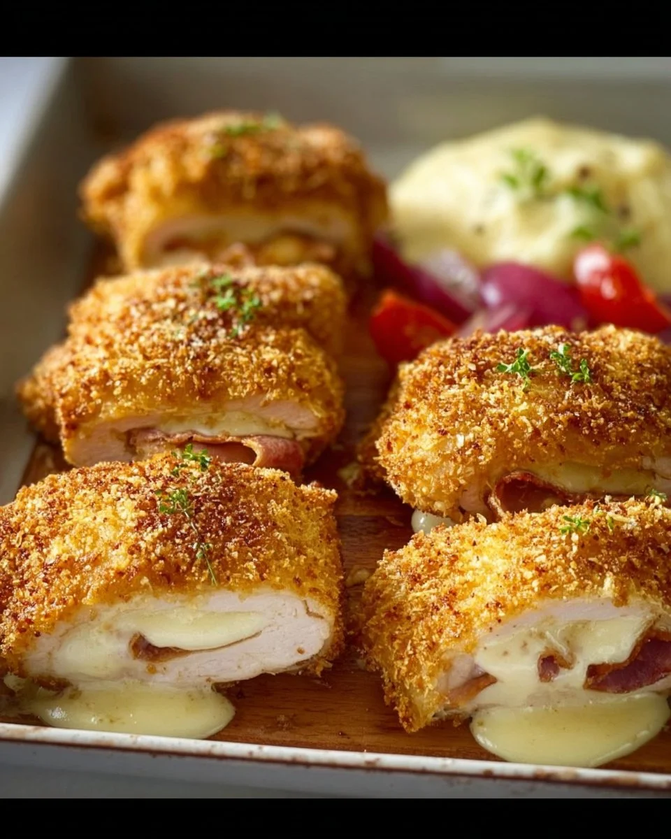 Delicious Chicken Tender Cordon Bleu with crispy coating and melted cheese