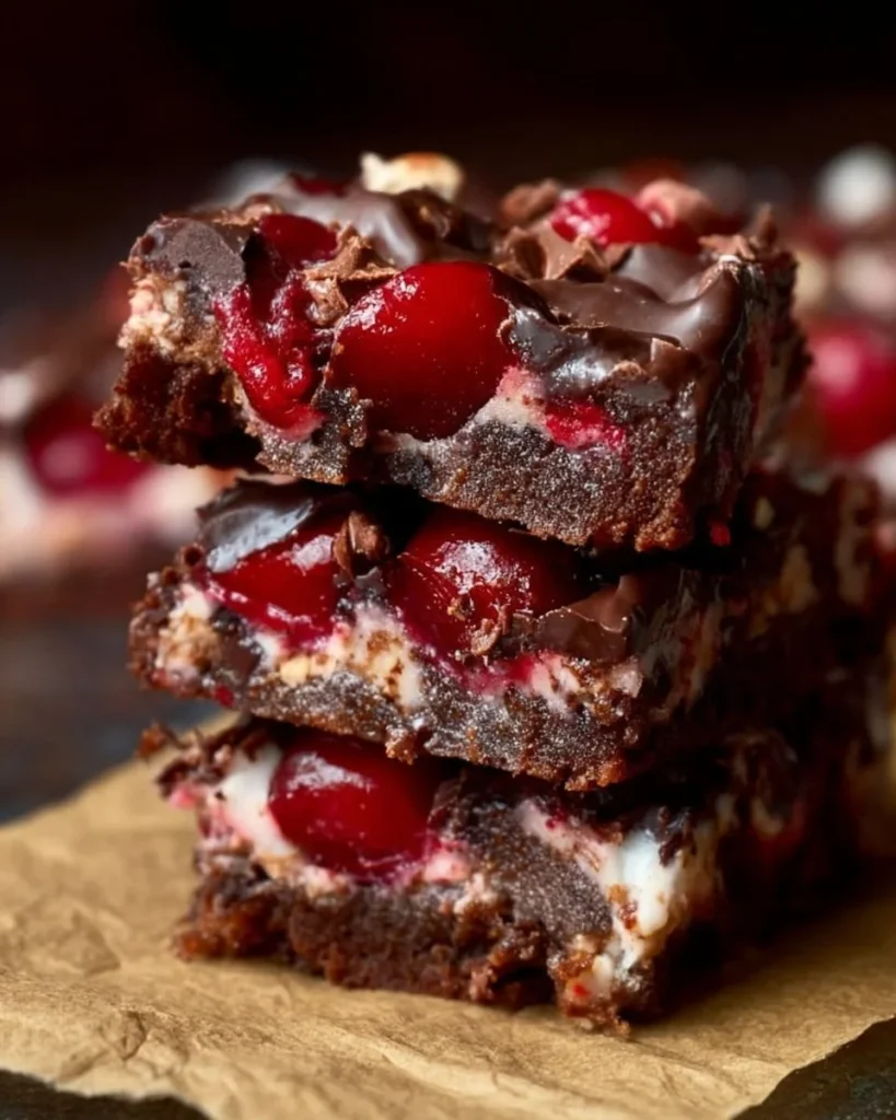 Delicious chocolate covered cherry magic bars ready to be enjoyed