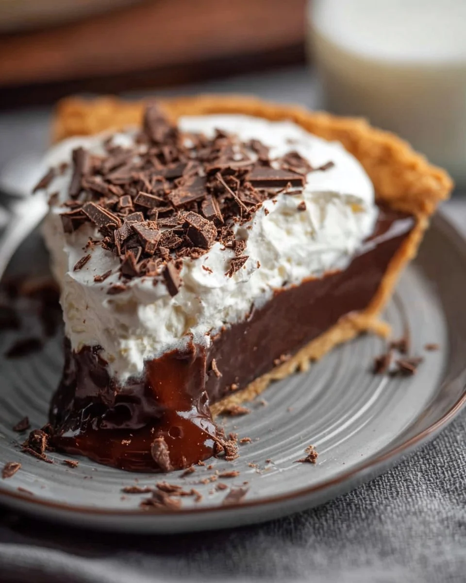 Delicious homemade Chocolate Cream Pie with whipped cream topping