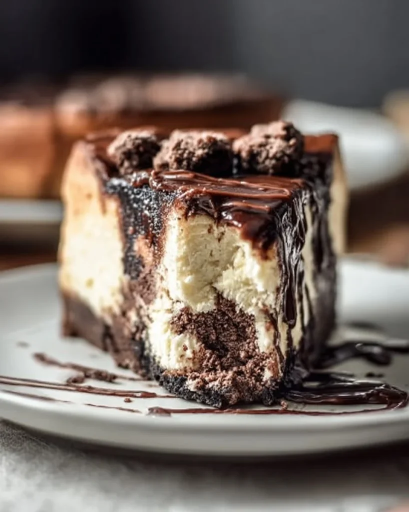 Chocolate Marble Cheesecake with swirls of rich chocolate and creamy filling
