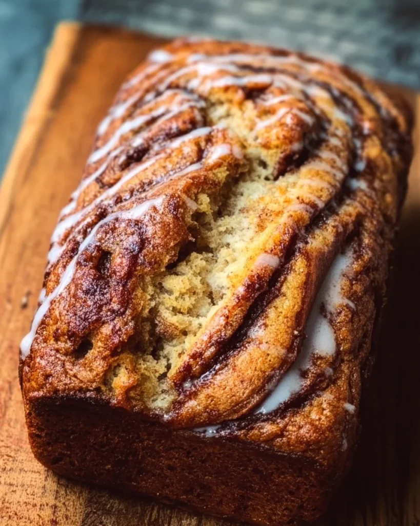 Delicious cinnamon swirl banana bread loaf fresh out of the oven