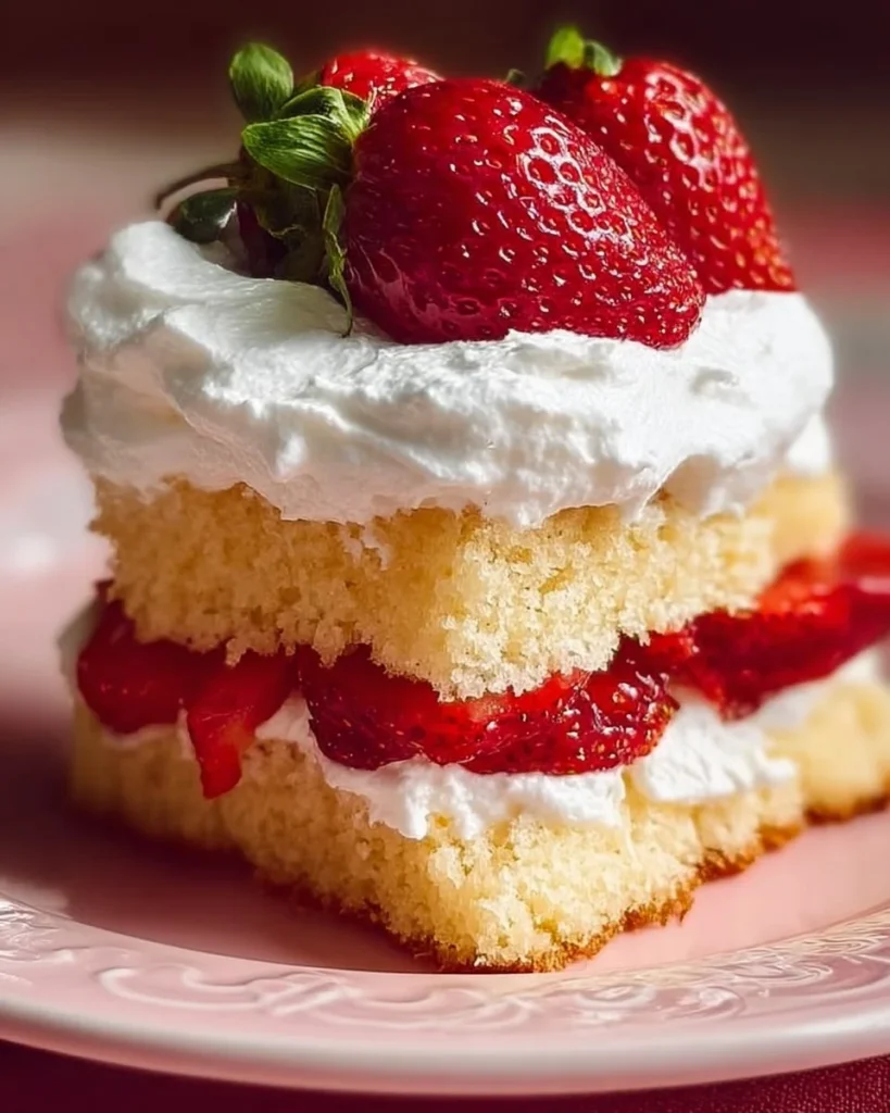 Classic homemade strawberry shortcake with fresh strawberries and whipped cream