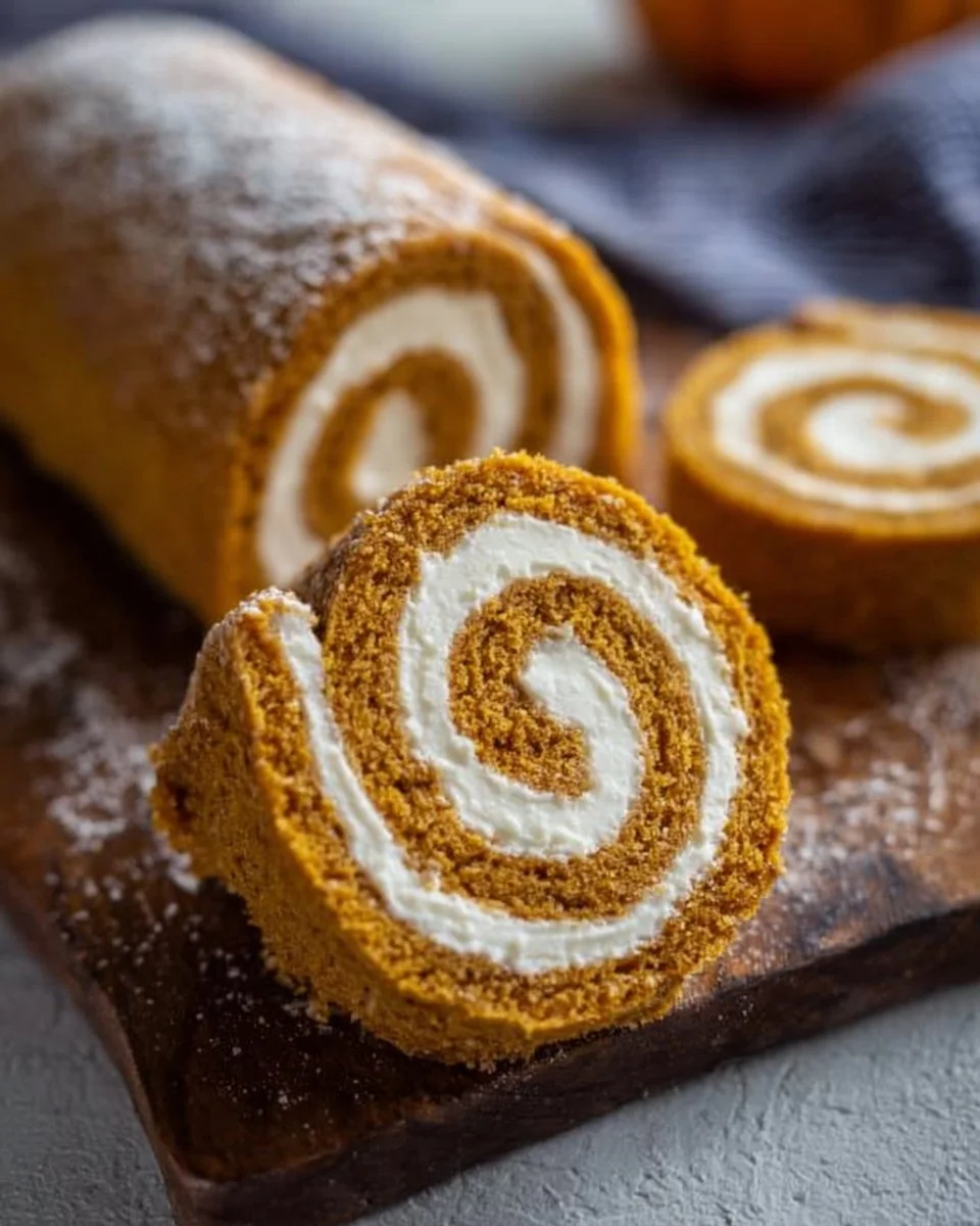 Delicious classic pumpkin roll with cream cheese filling and spiced cake.