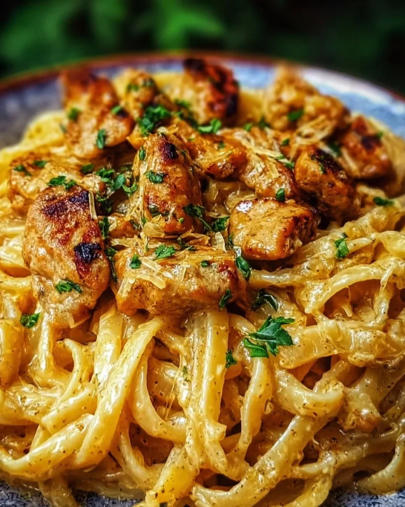 Cowboy Butter Chicken Linguine featuring creamy butter chicken sauce and pasta