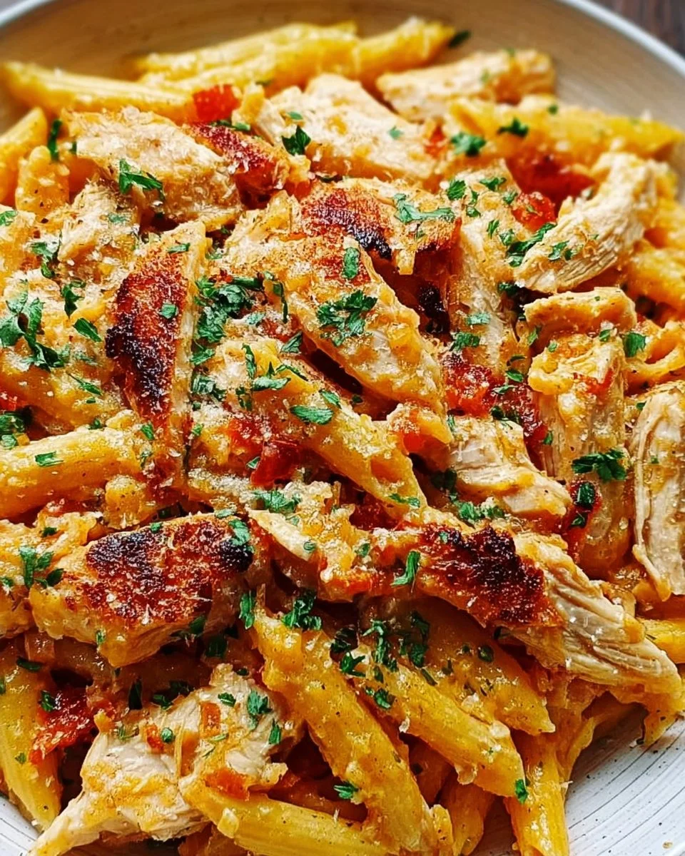 Delicious Crack Chicken Penne served in a bowl with fresh herbs.