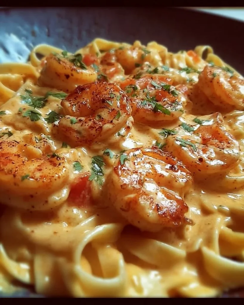 Creamy Cajun shrimp pasta served in a bowl with herbs and spices
