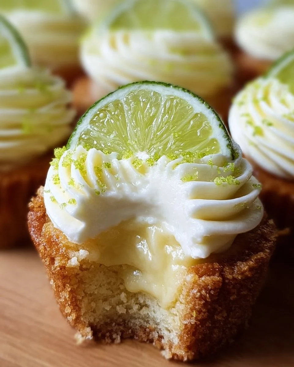 Creamy key lime pie cupcakes topped with lime zest and whipped cream