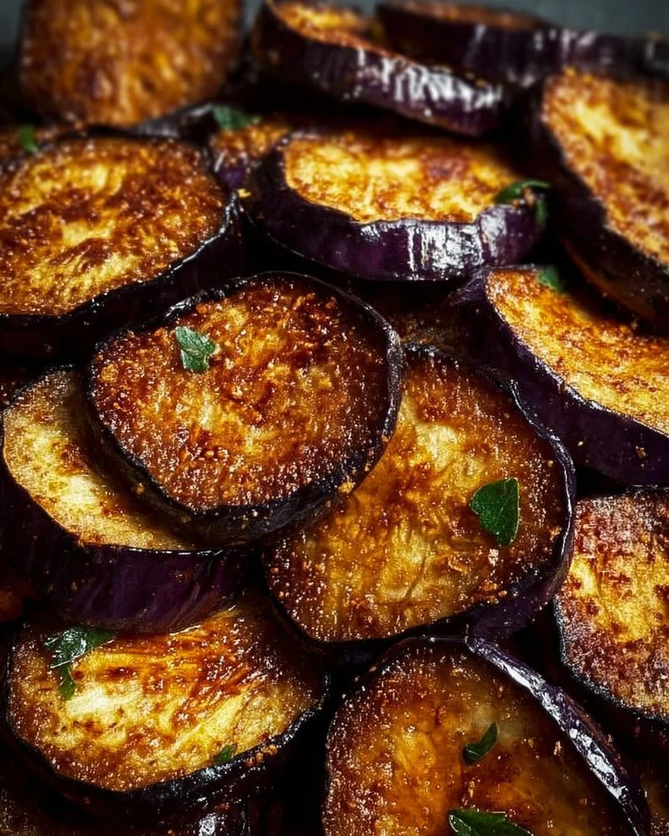 Crispy air fried eggplant served as a healthy snack or side dish