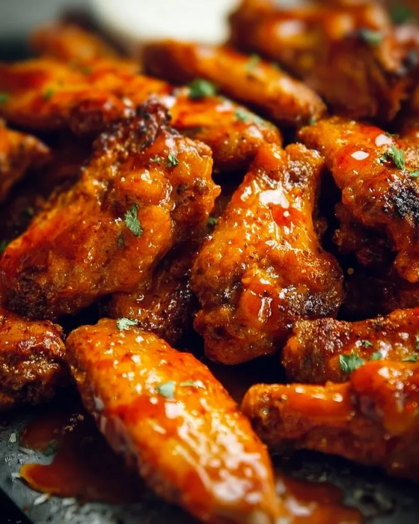 Delicious crispy baked buffalo wings served with celery and blue cheese dipping sauce.
