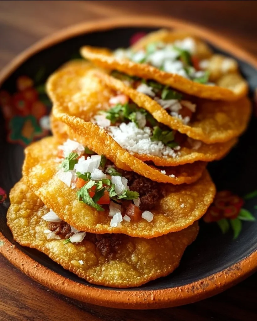Crispy homemade chalupas served with toppings and salsa