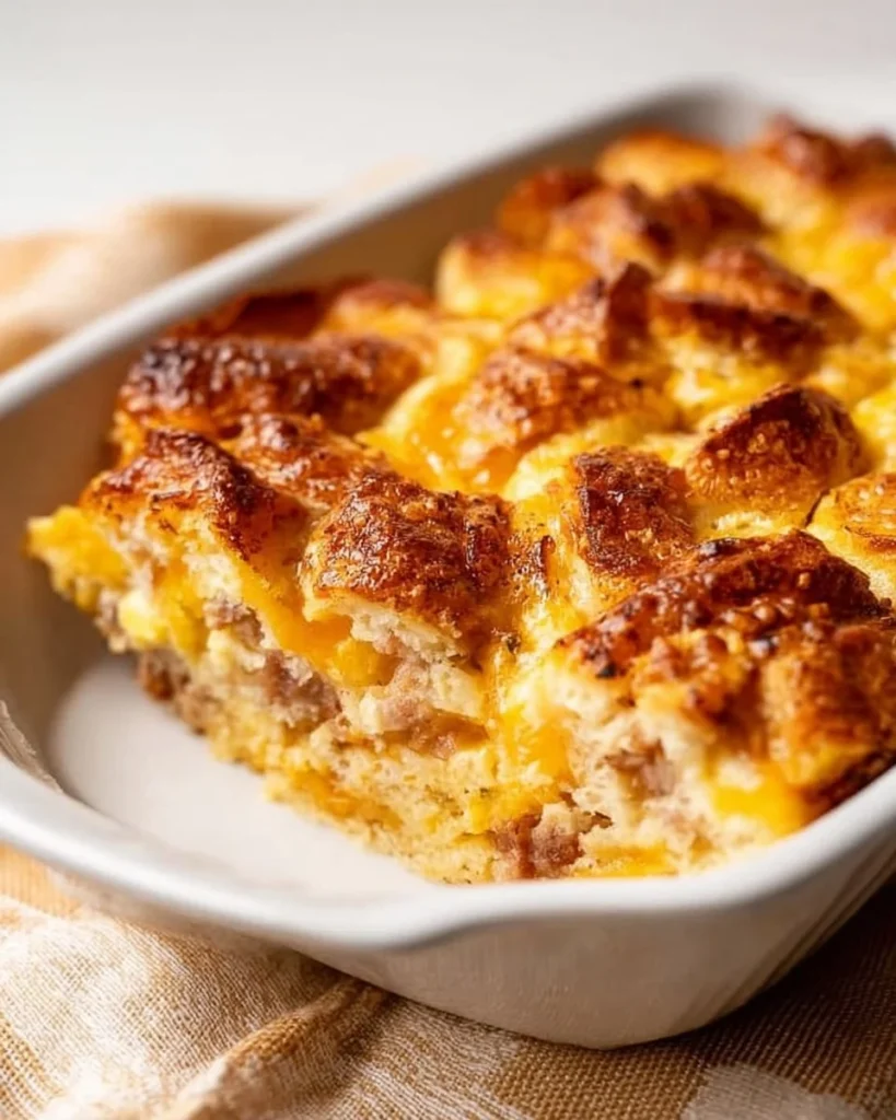 Delicious Crescent Roll Breakfast Casserole baked and ready to serve