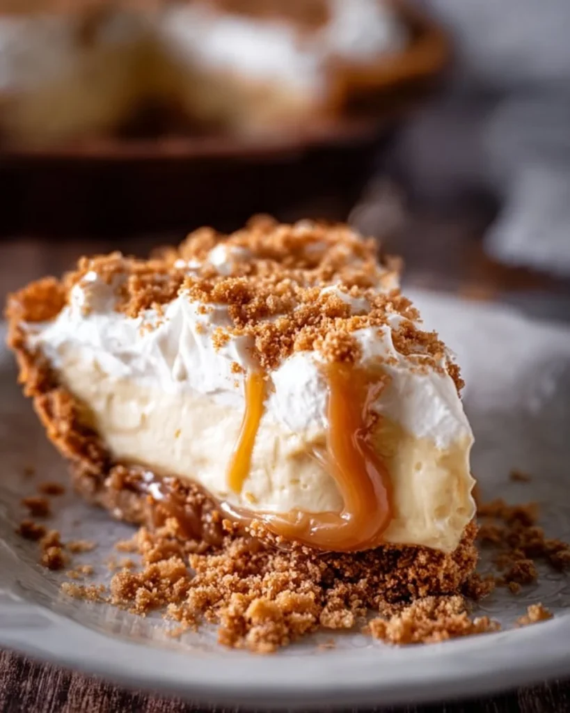 Dulce de Leche Cream Pie topped with pecan-graham crumble