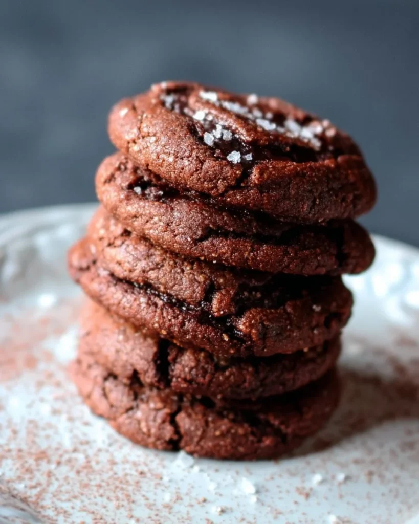 Fudgy Nutella cookies topped with sea salt on a baking tray