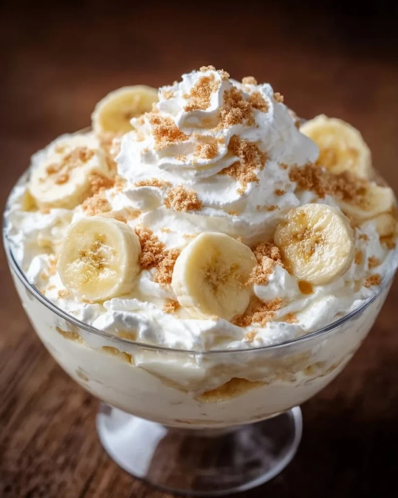 Delicious Easy Banana Pudding Fluff Salad served in a bowl