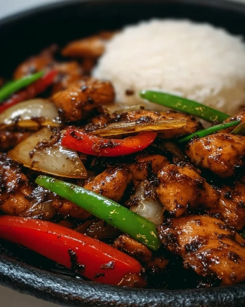 Delicious easy black pepper chicken served with vegetables