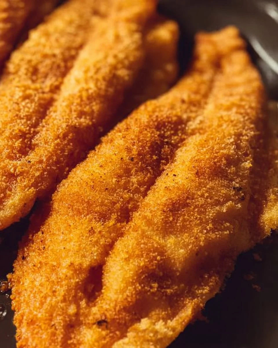 Crispy Southern fried fish served on a plate with lemon wedges and tartar sauce