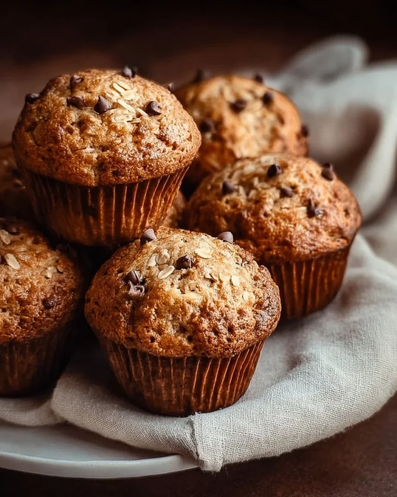 Fluffy cottage cheese oatmeal muffins on a wooden table.