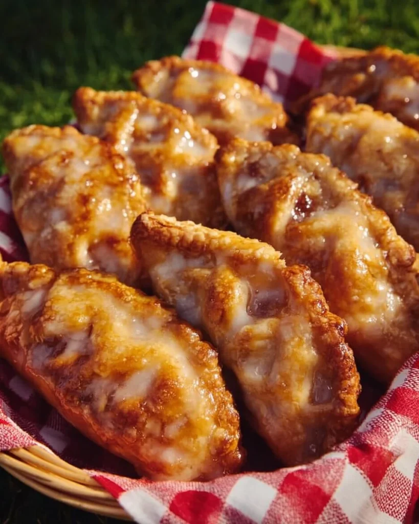 Delicious fried apple and peach pies served warm and crispy.