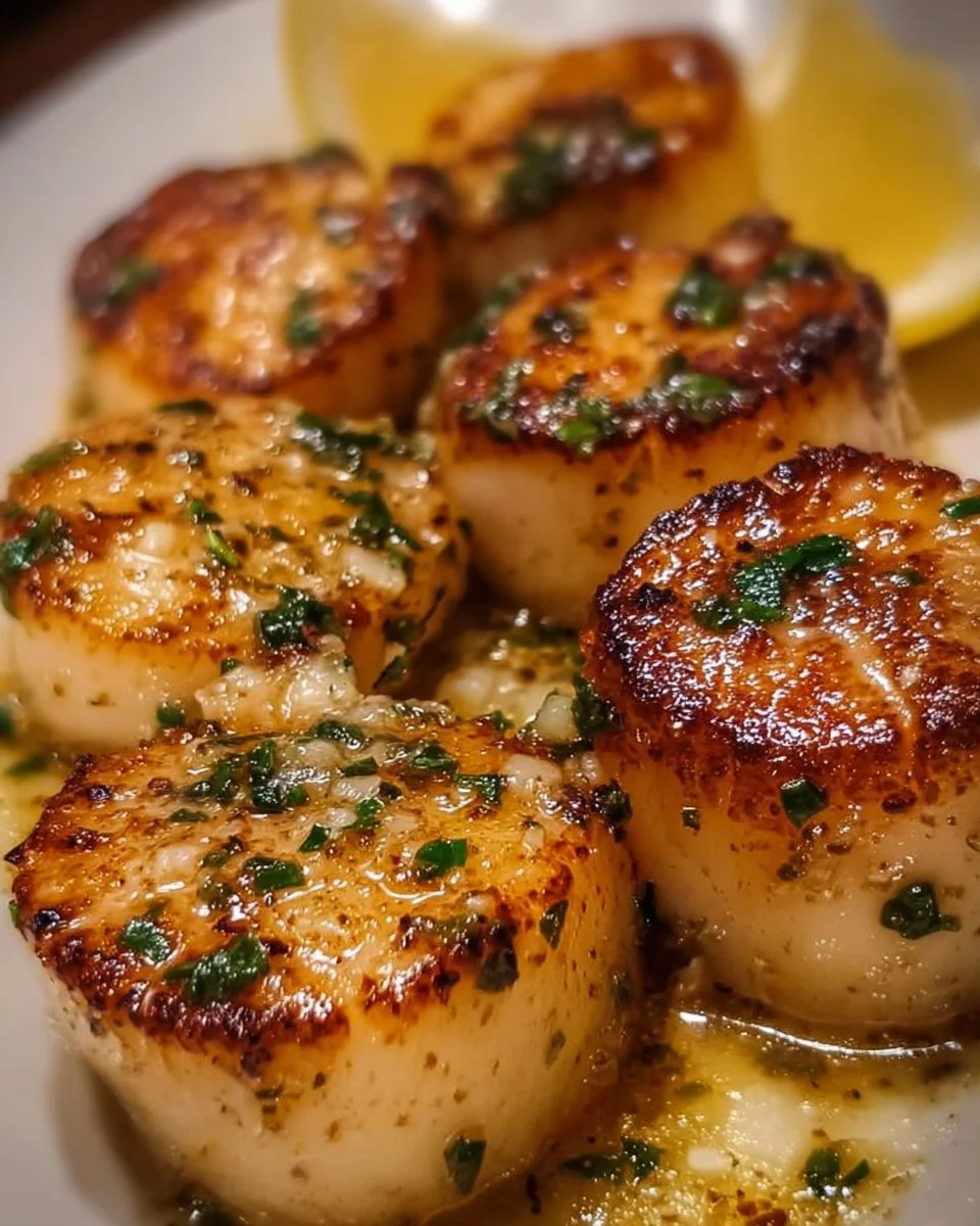 Delicious Air Fryer Garlic Butter Scallops served on a plate