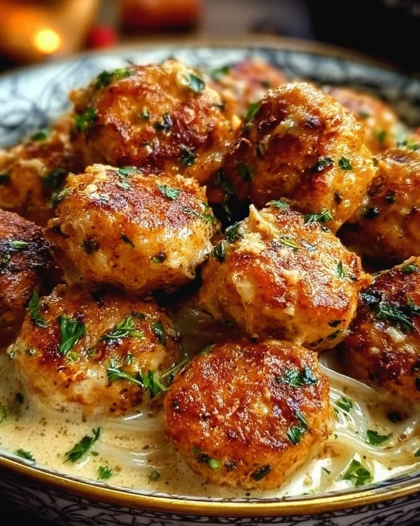 Delicious garlic butter chicken balls served with herbs and spices.