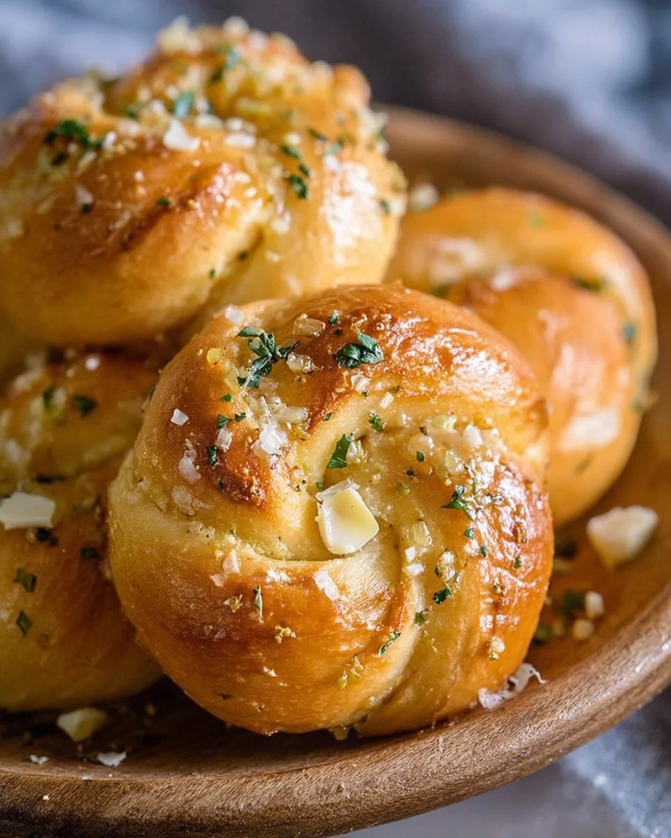 Freshly baked garlic knots served with marinara sauce