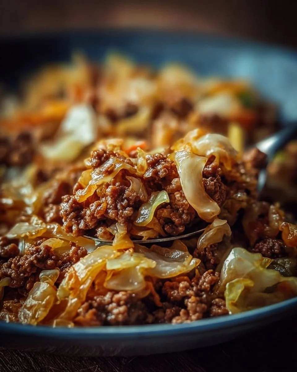 Dish of ground beef and chopped cabbage, showcasing a healthy and hearty meal.