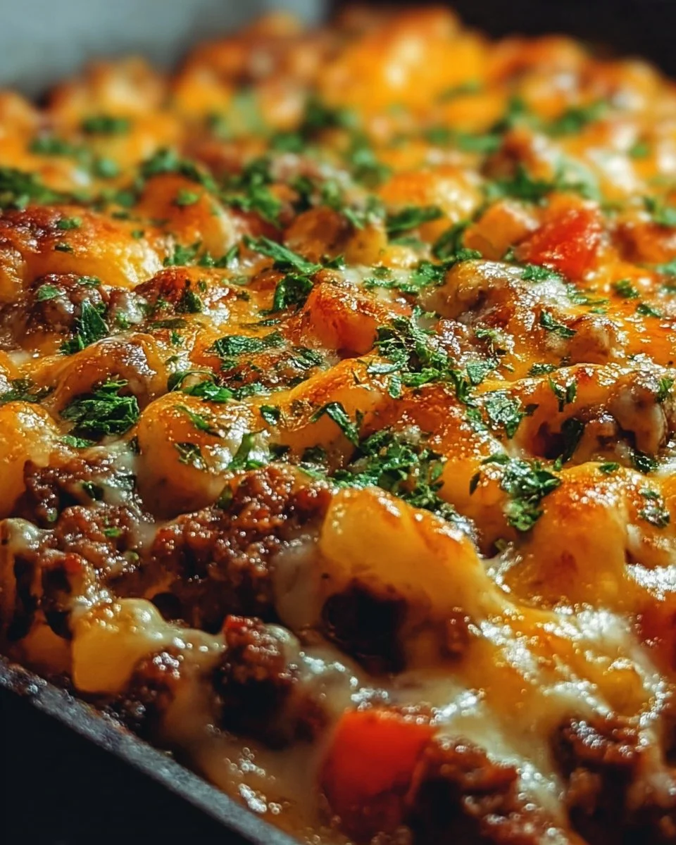 Delicious Hamburger Supreme Casserole served in a dish with toppings