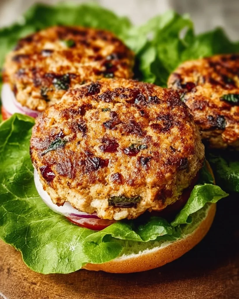 Healthy Greek chicken burgers on a plate with fresh vegetables