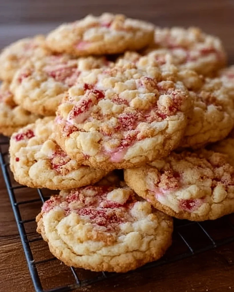 Heavenly strawberry cream cheese crumble cookies on a plate