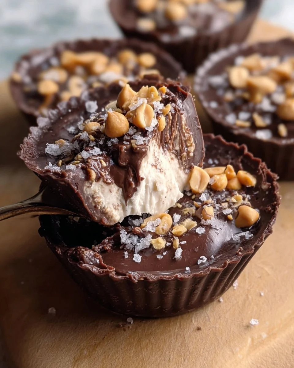 High Protein Chocolate Peanut Butter Yogurt Cups with a rich chocolate topping.