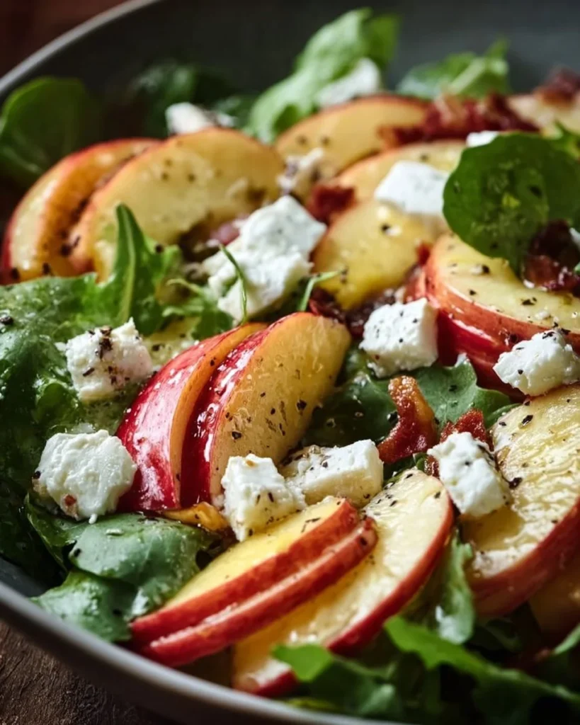 Honeycrisp Apple and Feta Salad with greens and dressing