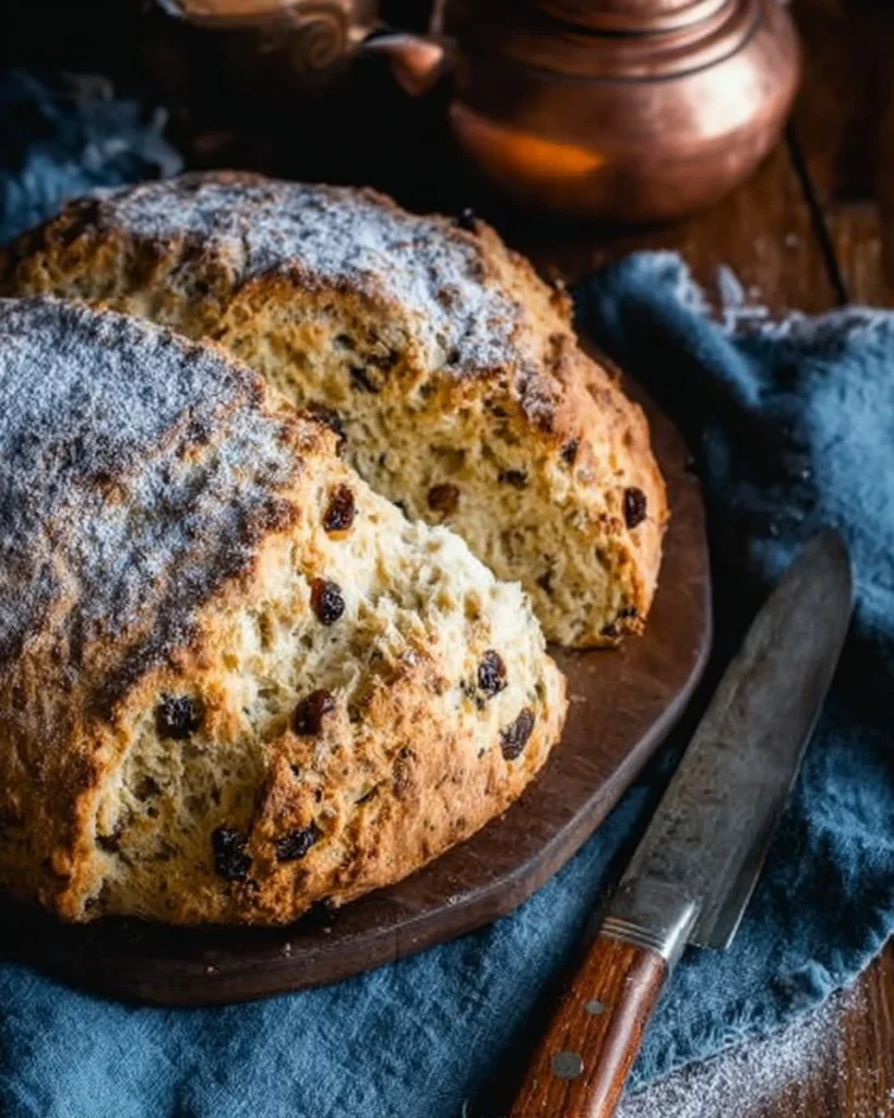 Freshly baked Irish Soda Bread on a wooden table