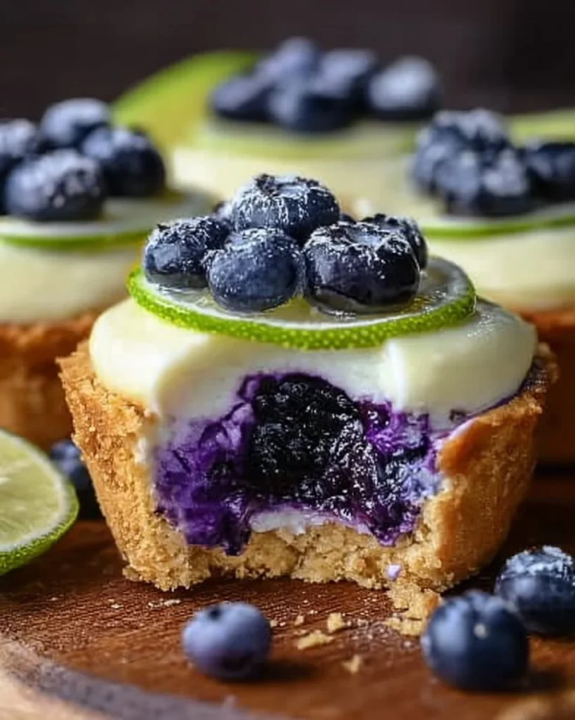 Delicious blueberry lime cheesecake cupcakes topped with fresh blueberries