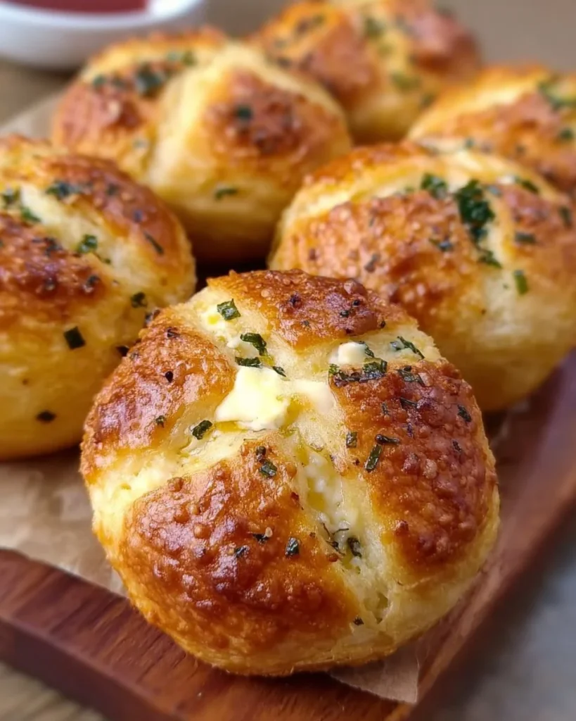 Freshly baked Korean cream cheese garlic buns with a golden crust