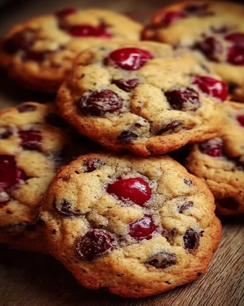 Delicious Maraschino Cherry Chocolate Chip Cookies on a plate