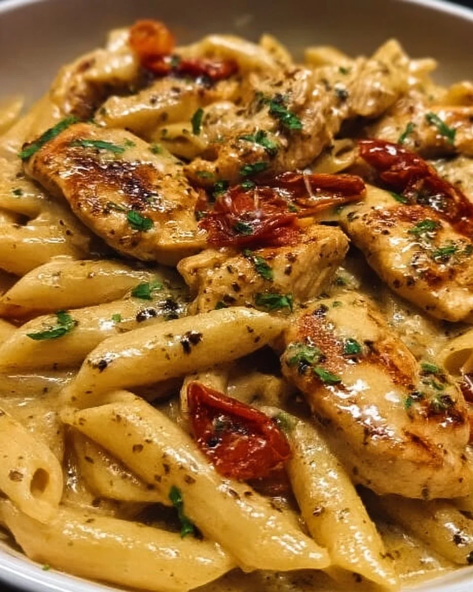Delicious Marry Me Chicken Pasta served on a plate with fresh herbs
